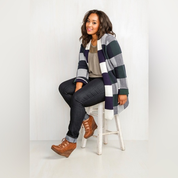 Anthropologie ModCloth simply snuggly plaid cardigan Forrest green Size Small - Picture 1 of 16